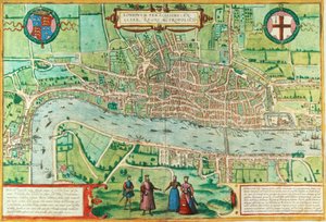 Mapa Londynu z „Civitates Orbis Terrarum”, autorstwa Georga Brauna (1542-1622) i Fransa Hogenburga (1635-90), ok.1572 (patrz także 51896 i 66112)