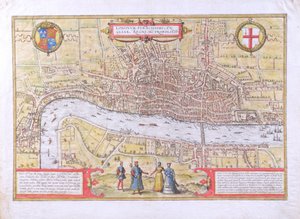 Mapa Londynu z Civitates Orbis Terrarum, autorstwa Georga Brauna (1542-1622) i Fransa Hogenburga (1635-90), ok. 1572 (patrz także 51896 i 58543) autorstwa Joris Hoefnagel