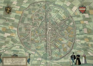 Mapa Louvain, z „Cities of the World” Georga Brauna (1541-1622) i Fransa Hogenberga (1535-90) c.1572-1617