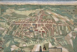 Mapa Odense, z "Civitates Orbis Terrarum" Georga Brauna (1541-1622) i Fransa Hogenberga (1535-90) 1597