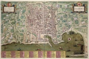 Mapa Palermo z „Civitates Orbis Terrarum” Georga Brauna (1541-1622) i Fransa Hogenberga (1535-90) c.1572-1617
