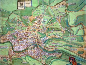 Mapa Rzymu z „Civitates Orbis Terrarum” Georga Brauna (1541-1622) i Fransa Hogenberga (1535-90), 1570