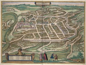 Mapa Wilna, Litwa, z „Miast świata” Georga Brauna (1541-1622) i Fransa Hogenberga (1535-90) c.1572-1617