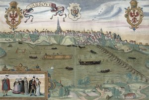 Mapa Warszawy z „Civitates Orbis Terrarum” Georga Brauna (1541-1622) i Fransa Hogenberga (1535-90) c.1572-1617
