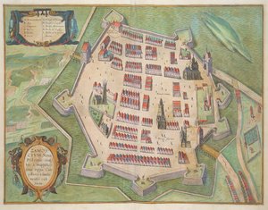 Mapa Zamościa z „Civitates Orbis Terrarum” Georga Brauna (1541-1622) i Fransa Hogenberga (1535-90) c.1572-1617