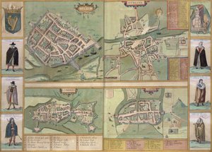 Mapy Galway, Dublina, Limerick i Cork, z "Civitates Orbis Terrarum" Georga Brauna (1541-1622) i Fransa Hogenberga (1535-90), ok. 1573 r.