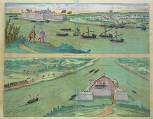 Dwa widoki Komorry, z „Civitates Orbis Terrarum” Georga Brauna (1541-1622) i Fransa Hogenburga (1535-90), ok. 1572 autorstwa Joris Hoefnagel