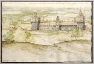 Widok na pałac Nonsuch w Surrey, 1567-8 autorstwa Joris Hoefnagel