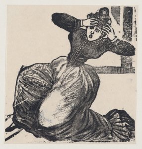 Dysząca kobieta na ziemi z rękami podniesionymi do głowy, z burty zatytułowanej..., 1893. autorstwa José Guadalupe Posada