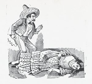 Mężczyzna z pistoletem stojący nad kobietą, którą właśnie zastrzelił, ok. 1880-1910., ca. 1880-1910. autorstwa José Guadalupe Posada