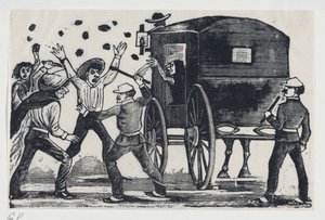 Mężczyźni walczący przy koniu i powozie, ok. godz. 1900-1910., ok. 1900-1910. 1900-1910. autorstwa José Guadalupe Posada