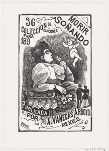 Profil kobiety siedzącej na krześle z odwróconą głową i trzymającej kwiat, il..., ca. 1890. autorstwa José Guadalupe Posada