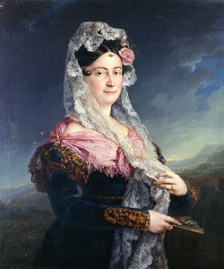Portret Dony Marii de los Dolores Gomez de las Casas e Ibarrondo, pierwszej markizy Ulagares, stojący w trzech czwartych długości, autorstwa Jose Camaron