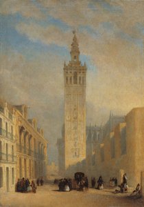 Giralda widziana z Calle Placentines - Dominguez Becquer, Jose (1805-1841) - ok. 1836 - Olej na płótnie - 57,4x40,2 - Museo Carmen Thyssen, Malaga autorstwa José Domínguez Bécquer