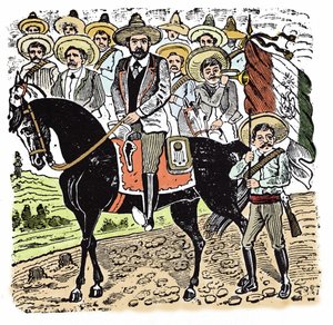 Rewolucja meksykańska (1910-1920): Portret Francisco Indalecio Madero (1873-1913) meksykańskiego rewolucjonisty. Ksylografia – Jose Guadalupe Inn (1852-1913).