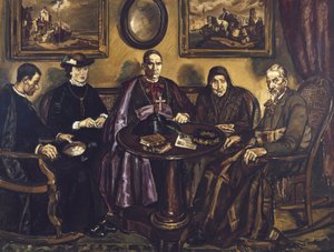 GUTIERREZ SOLANA, Jose (1886-1945). Wizyta biskupa. 1926. (161 x 211 cm). Olej na płótnie. HISZPANIA. MADRYT (WSPÓLNOTA AUTONOMICZNA). Madryt. Muzeum Narodowe Centrum Sztuki Reina Sofia autorstwa Jose Gutierrez Solana