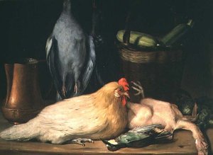 131-0059639 Martwa natura z kurą autorstwa Jose Lopez Enguidanos