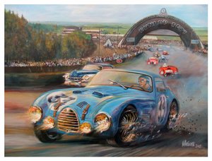 John Manuel Fangio w Le Mans 1950 Gordini Typr 18S (akryl na płótnie)