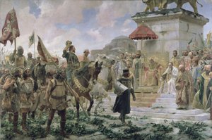 Przybycie Rogera de Flor (1280-1307) do Konstantynopola w 1303 r. z 8000 "Almogavares" służących cesarzowi bizantyjskiemu w bitwie z Turkami, 1888 r. autorstwa Jose Moreno Carbonero