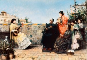 Wizyta proboszcza (malarstwo, pocz. XX w.) autorstwa Jose Rico y Cejudo