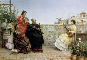 Wizyta księdza, XIX wiek (obraz olejny) autorstwa Jose Rico y Cejudo