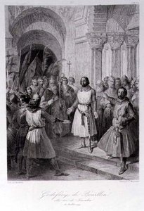 Godfrey z Bouillon (ok.1060-1100) wybrany na króla Jerozolimy, grawerowany przez Leopolda Massarda (1812-89) (grawerowanie) autorstwa Jose de (after) Madrazo y Garreta