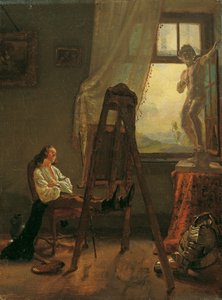 Malarz, który zasnął w pracowni autorstwa Josef Danhauser