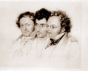 Od lewej do prawej: Jenger, Httenbrenner i F. Schubert. Acquarelle firmy Feltscher. autorstwa Josef Eduard Teltscher