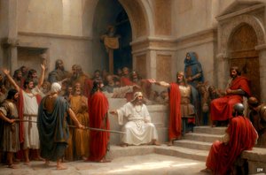 Jezus_oskarżony i skazany przez Piłata_01 autorstwa Josef Johann Michel