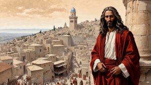 Jezus_został umieszczony na szczycie świątyni przez diabła - spadł_04 autorstwa Josef Johann Michel