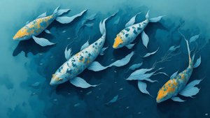 malowanie tuszem: Koi-Karpfish_blue_02