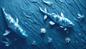 malowanie tuszem: Koi-Karpfish_blue_03