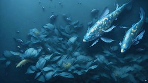 malowanie tuszem: Koi-Karpfish_blue_04