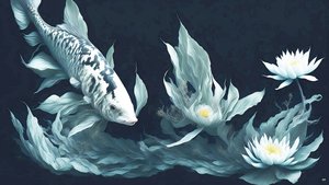 malowanie tuszem: Koi-Karpfish_biały marmur_03