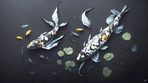 malowanie tuszem: Koi-Karpfish_biały marmur_05