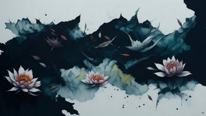 malowanie tuszem: waterlili-black_02