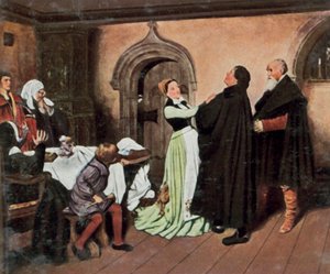 Luter i Katharina von Bora (wzmocniona kolorowa litografia) autorstwa Josef Scheurenberg