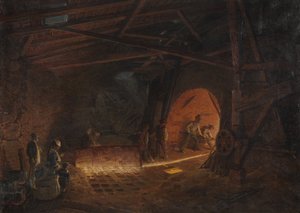 Acierie - Huta żelaza, Wallander, Josef Wilhelm (1821-1888). olej na płótnie