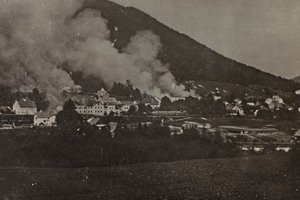 Album "Moja wojna światowa - wspomnienia Frontu Południowo-Zachodniego w Karyntii, Włochy, Trentino-Alto Adige) 31.03.1915-12.11.1918 - Josef Zohles Vienna": zamachy bombowe w Tarvisio (b/w p autorstwa Josef Zohles