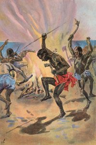 Robinson Crusoe: Widzę tańczących dzikusów (kolor lito) autorstwa Joseph (after) Finnemore