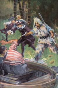 Robinson Crusoe: Wzywamy go do poddania się (kolor lito) autorstwa Joseph (after) Finnemore