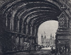 Wieża, z Tower Bridge (lito) autorstwa Joseph (after) Pennell