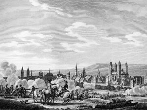 Rewolucja Francuska i pruski ruch antyrewolucyjny: zdobycie miasta Speyer (niemiecki Speyer) w październiku 1792, Niemcy. Grawerowanie Berthauta wg Swebacha. Paryż, Biblioteka Instytutu Historii Rewolucji autorstwa Joseph (after) Swebach Desfontaines