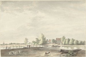 Przystań promowa na Leku w pobliżu Schoonhoven autorstwa Joseph Adolf Schmetterling