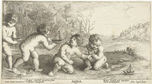 Dzieci bawiące się łódkami Aqva (tytuł na obiekcie) autorstwa Joseph Antoine Cochet