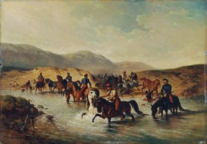 Kawaleria francuska w stawie konnym autorstwa Joseph Anton Strassgschwandtner