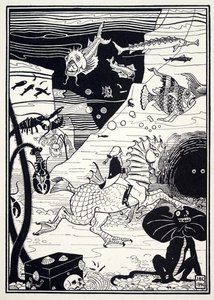 Była tam wielka różnorodność wysokich, szlachetnych drzew, wypełnionych morskimi owocami, takimi jak homary, kraby, ostrygi, z pubu The Surprising Adventures of Baron Munchausen. 1895 (grawerowanie) autorstwa Joseph Benwell Clark