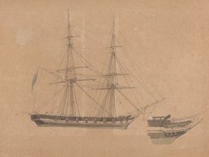 Widok z boku pojedynczego brygu i dziobu innego autorstwa Joseph Cartwright