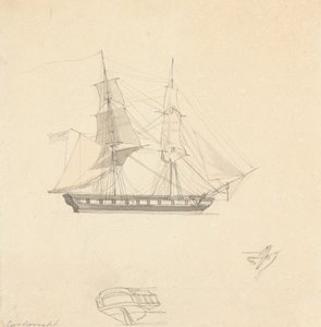 Pojedynczy bryg; Szkice oddzielnej rufy i gumy autorstwa Joseph Cartwright
