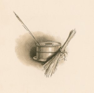 Pióro i tusz Charlesa Dickensa (litografia kolorowa) autorstwa Joseph Clayton (1856-1937) (after) Clarke